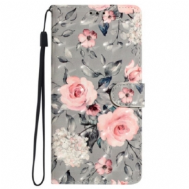 Leren Hoesje iPhone 16 Bloemenprint Met Riempje Bescherming Hoesje