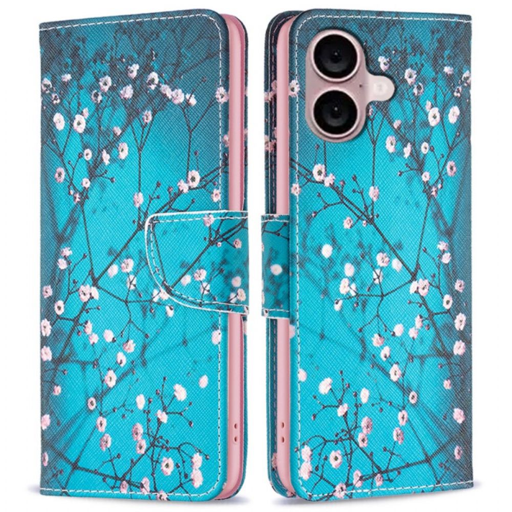 Leren Hoesje iPhone 16 Pruimenbloesems Bescherming Hoesje