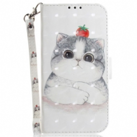 Leren Hoesje iPhone 16 Schattige Kat Met Riem