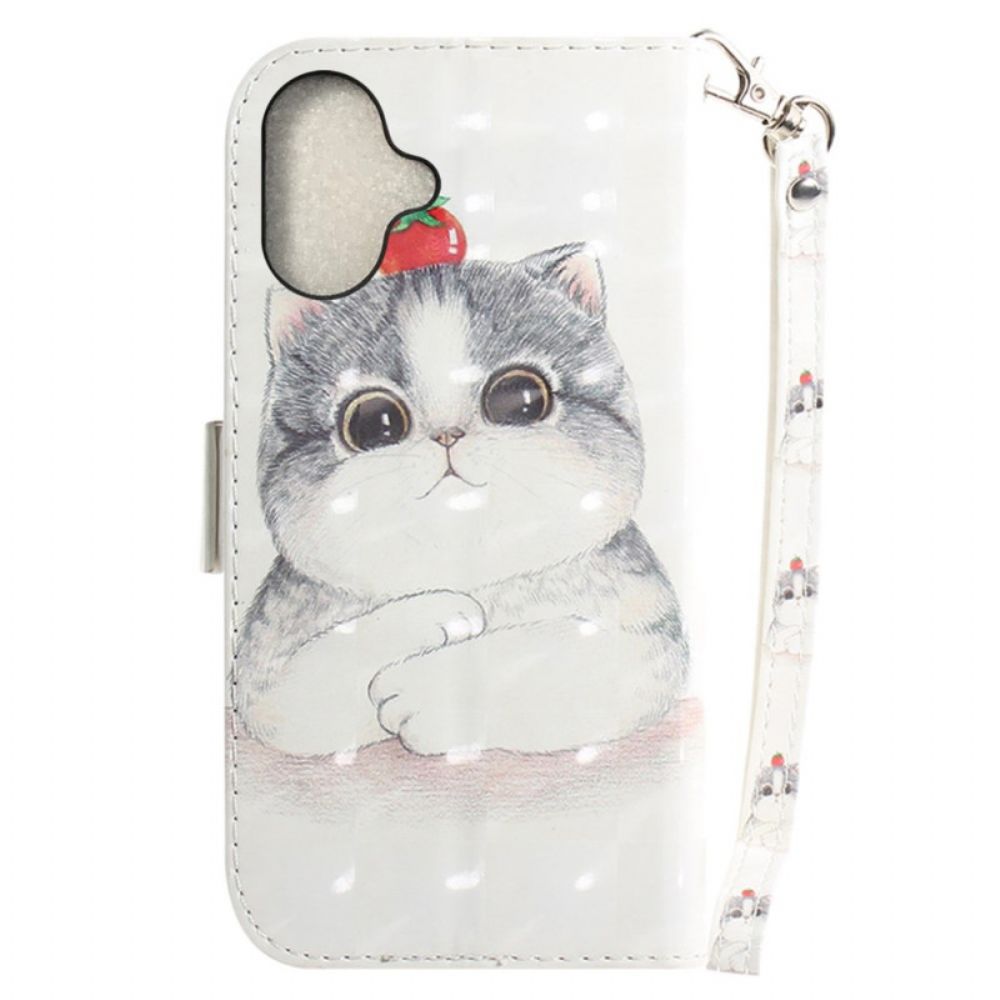 Leren Hoesje iPhone 16 Schattige Kat Met Riem