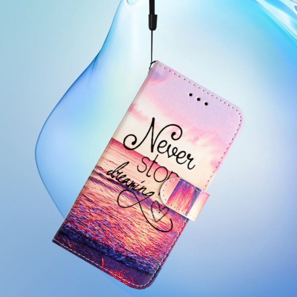 Leren Hoesje iPhone 16 Stop Nooit Met Dromen Met Riem Bescherming Hoesje