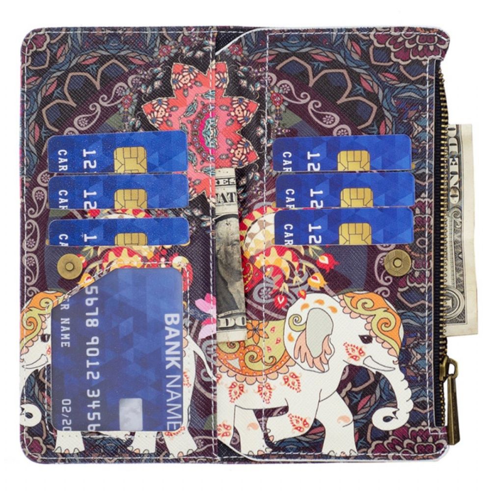 Leren Hoesje iPhone 16 Tribal Olifant Portemonnee Bescherming Hoesje