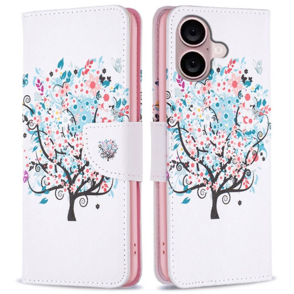 Leren Hoesje Voor iPhone 16 Bloemrijke Boom