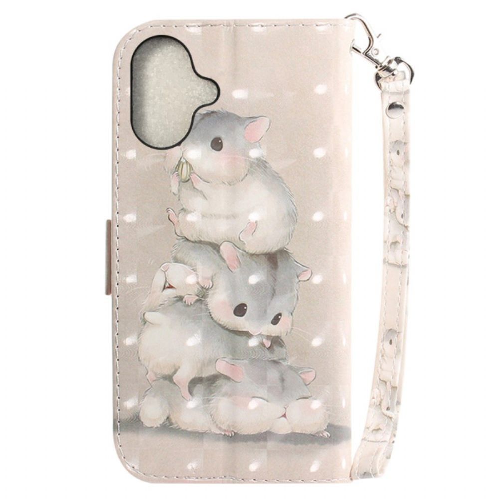 Leren Hoesje Voor iPhone 16 Hamsters Met Riem