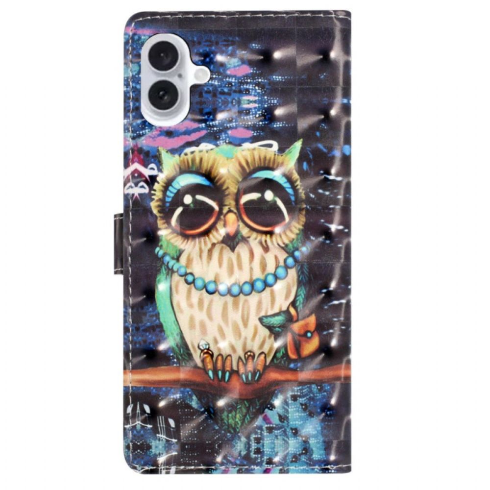 Leren Hoesje Voor iPhone 16 String Uil