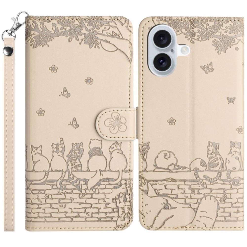 Leren Hoesje Voor iPhone 16 Stringkatten