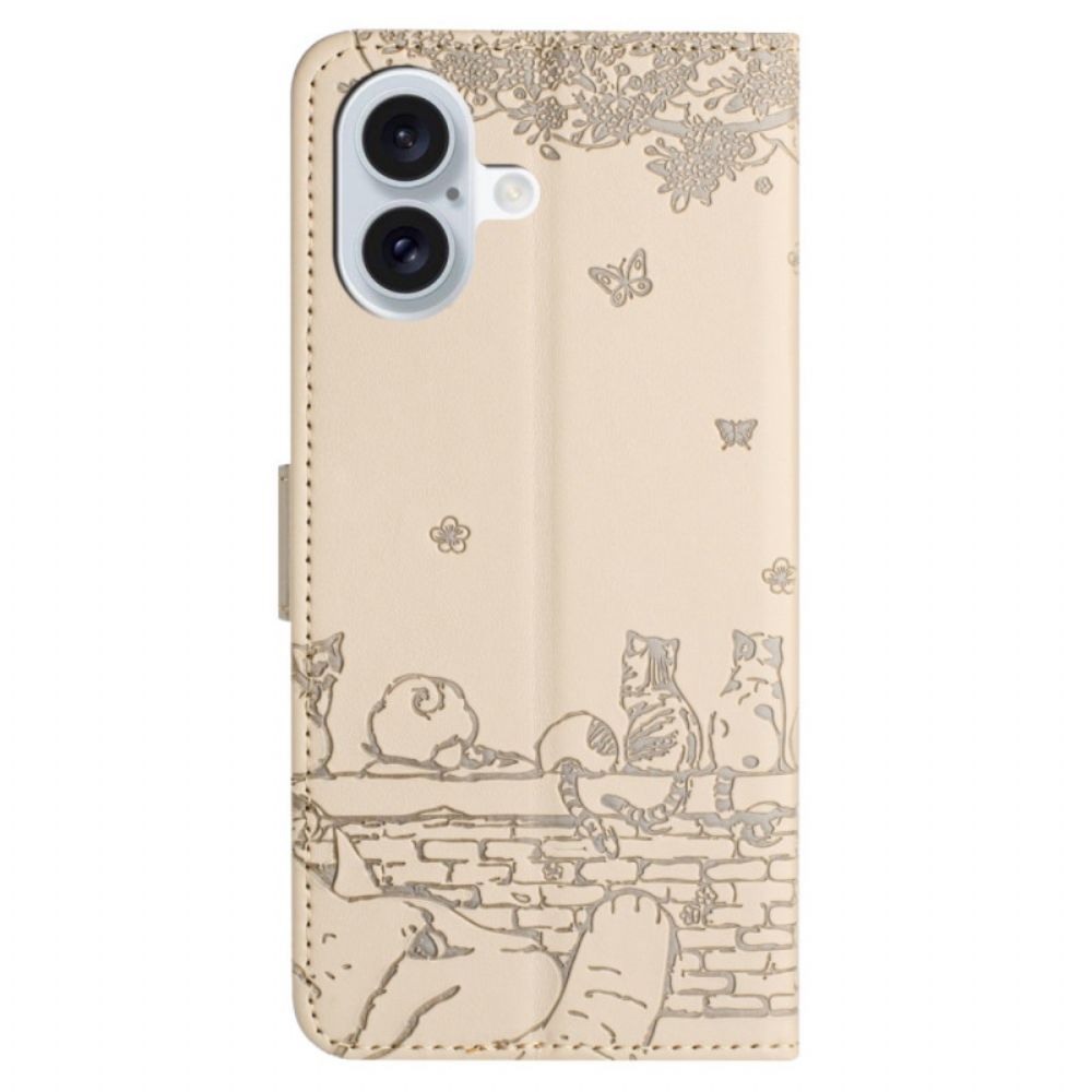 Leren Hoesje Voor iPhone 16 Stringkatten