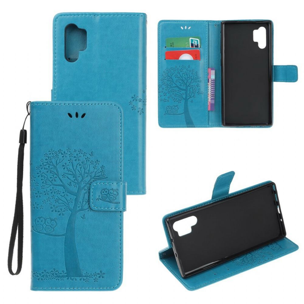 Folio-hoesje voor Samsung Galaxy Note 10 Plus Met Ketting Boom En Uilen Met Bandjes