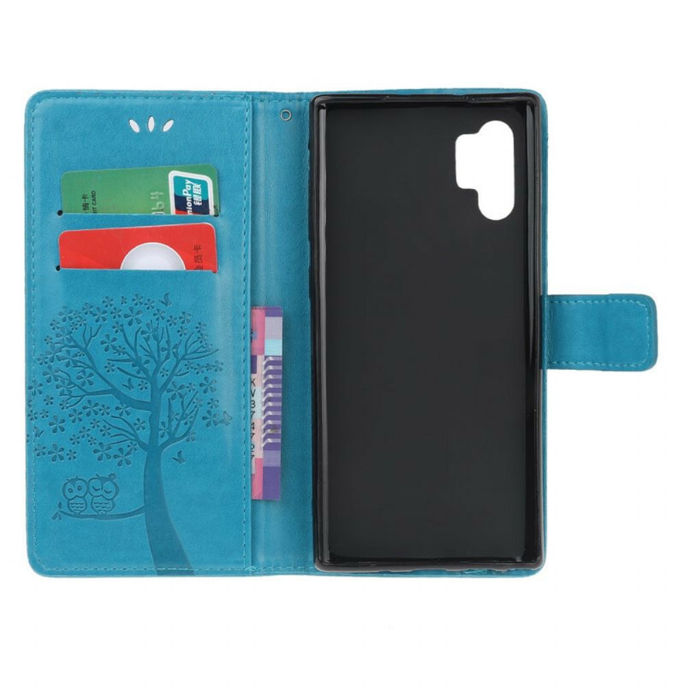 Folio-hoesje voor Samsung Galaxy Note 10 Plus Met Ketting Boom En Uilen Met Bandjes