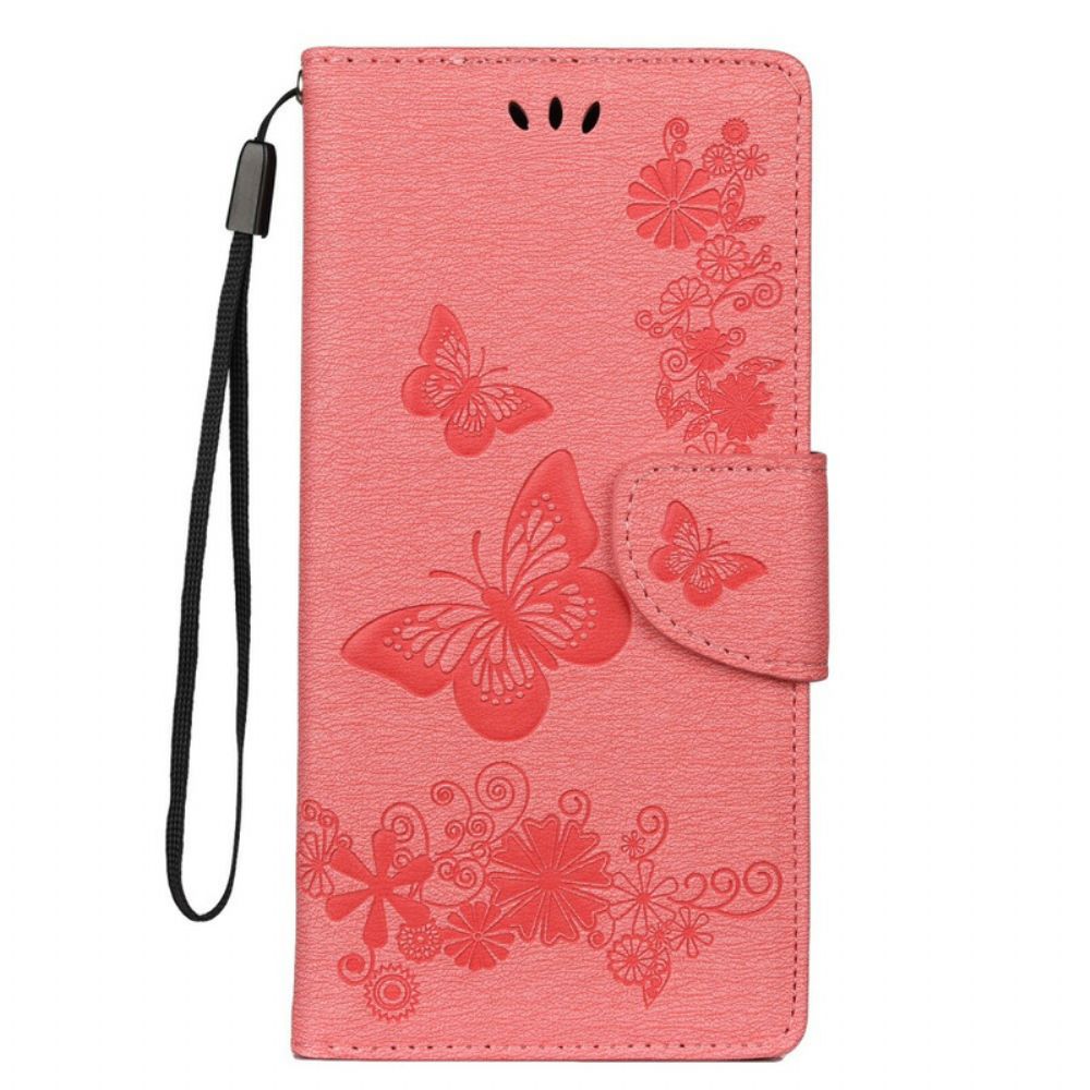 Folio-hoesje voor Samsung Galaxy Note 10 Plus Met Ketting Vlinders En Bloemenstropdassen