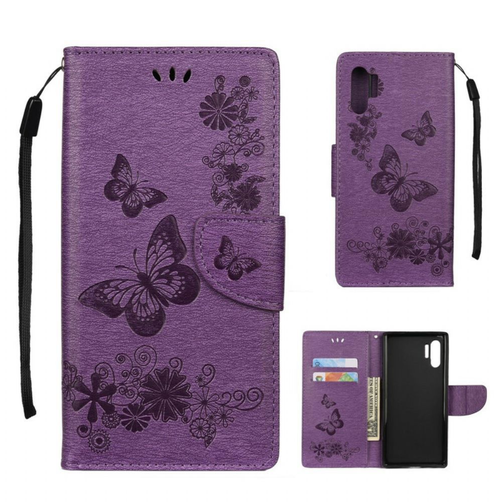 Folio-hoesje voor Samsung Galaxy Note 10 Plus Met Ketting Vlinders En Bloemenstropdassen