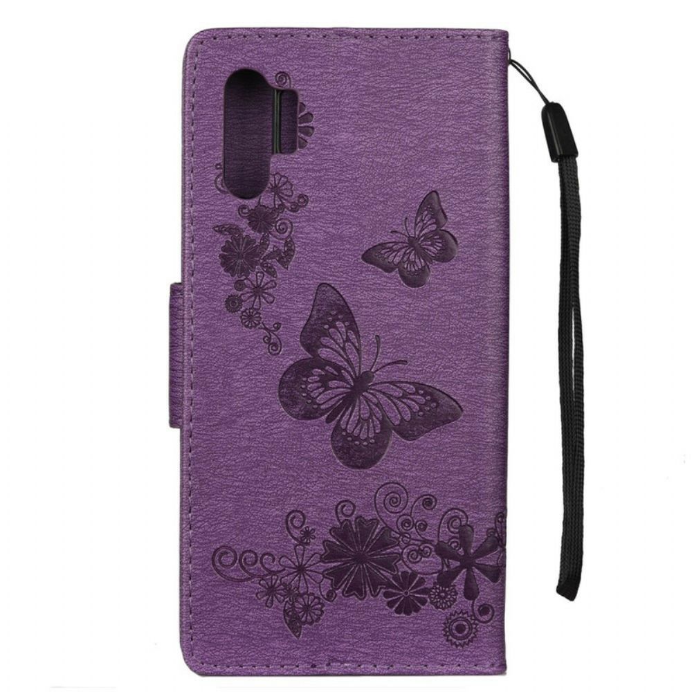 Folio-hoesje voor Samsung Galaxy Note 10 Plus Met Ketting Vlinders En Bloemenstropdassen