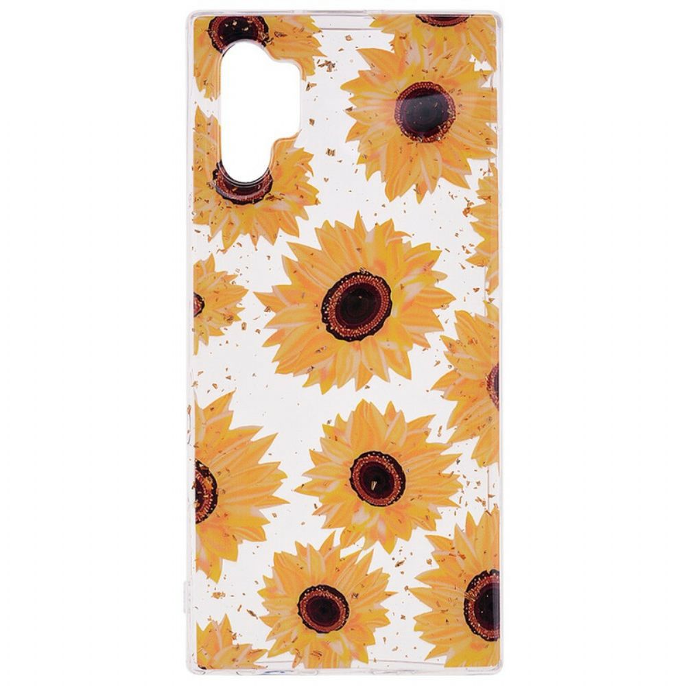 Hoesje voor Samsung Galaxy Note 10 Plus Zonnebloemen En Pailletten