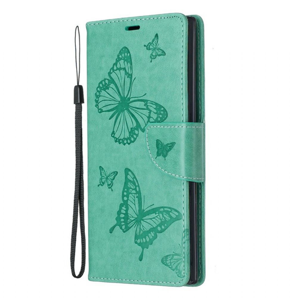 Leren Hoesje voor Samsung Galaxy Note 10 Plus Met Ketting Mooie Vlinders Met Riem