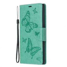 Leren Hoesje voor Samsung Galaxy Note 10 Plus Met Ketting Mooie Vlinders Met Riem