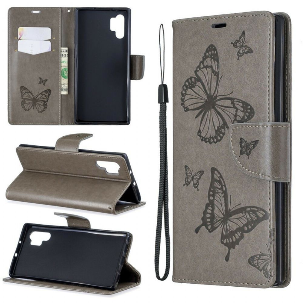 Leren Hoesje voor Samsung Galaxy Note 10 Plus Met Ketting Mooie Vlinders Met Riem