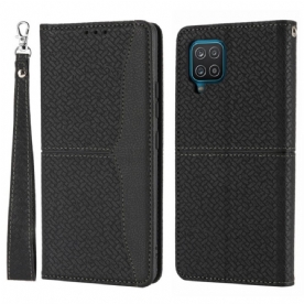 Bescherming Hoesje voor Samsung Galaxy A12 / M12 Met Ketting Folio-hoesje Geweven Lederen Bandstijl