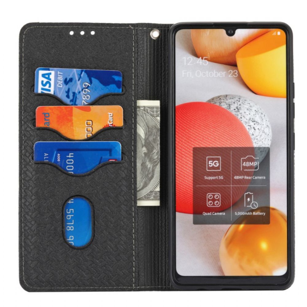 Bescherming Hoesje voor Samsung Galaxy A12 / M12 Met Ketting Folio-hoesje Geweven Lederen Bandstijl