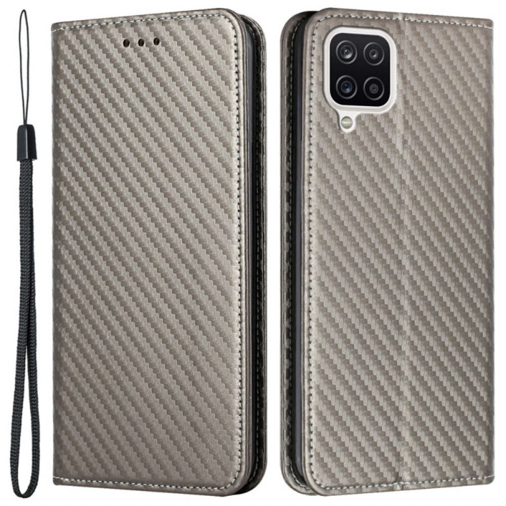 Bescherming Hoesje voor Samsung Galaxy A12 / M12 Met Ketting Folio-hoesje Koolstofvezel Band