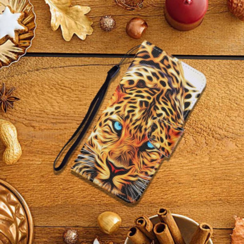 Flip Case voor Samsung Galaxy A12 / M12 Tijger Met Koord