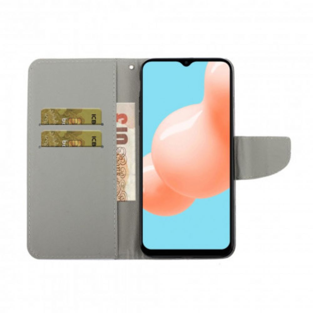 Flip Case voor Samsung Galaxy A12 / M12 Tijger Met Koord