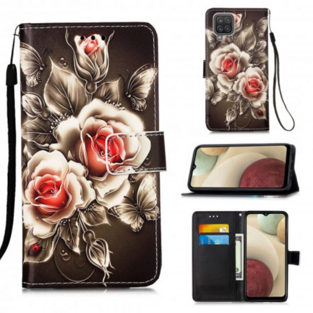 Folio-hoesje voor Samsung Galaxy A12 / M12 Gouden Rozen