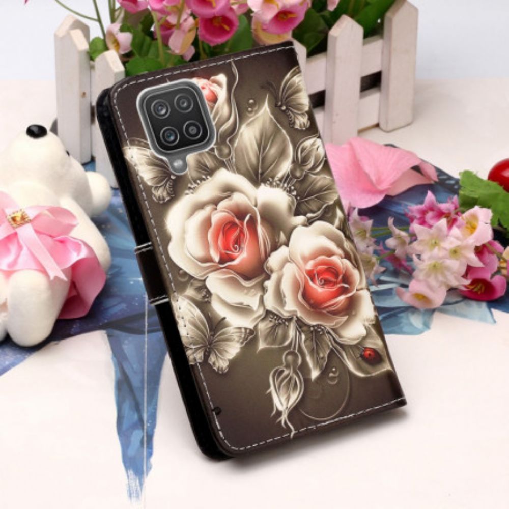 Folio-hoesje voor Samsung Galaxy A12 / M12 Gouden Rozen