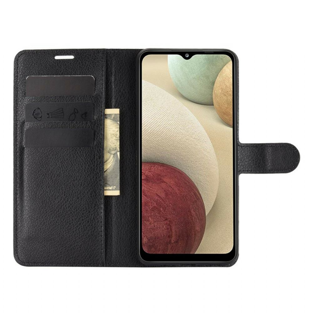 Folio-hoesje voor Samsung Galaxy A12 / M12 Klassiek Litchi Kunstleer