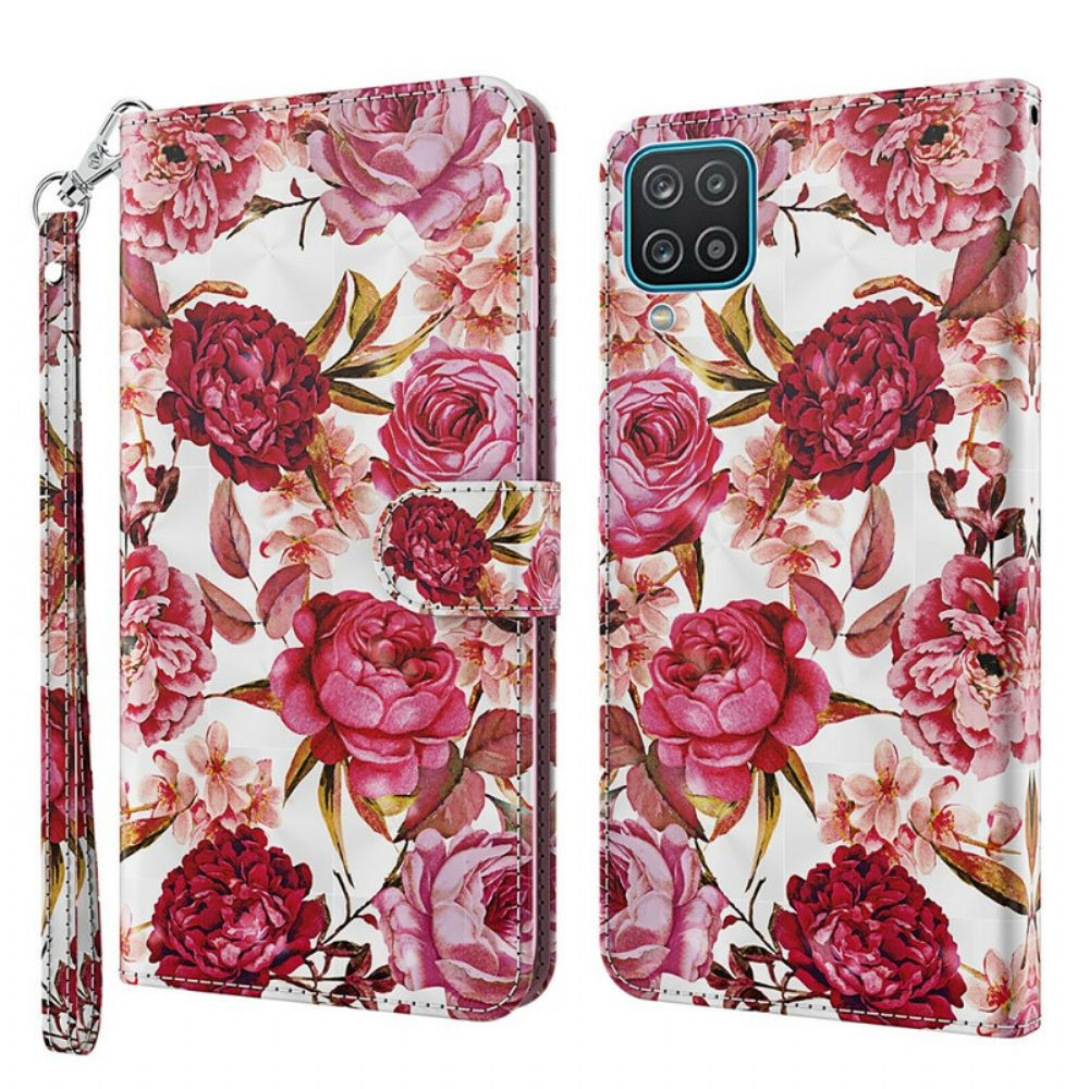 Folio-hoesje voor Samsung Galaxy A12 / M12 Lichtvlek Rozen Met Lanyard