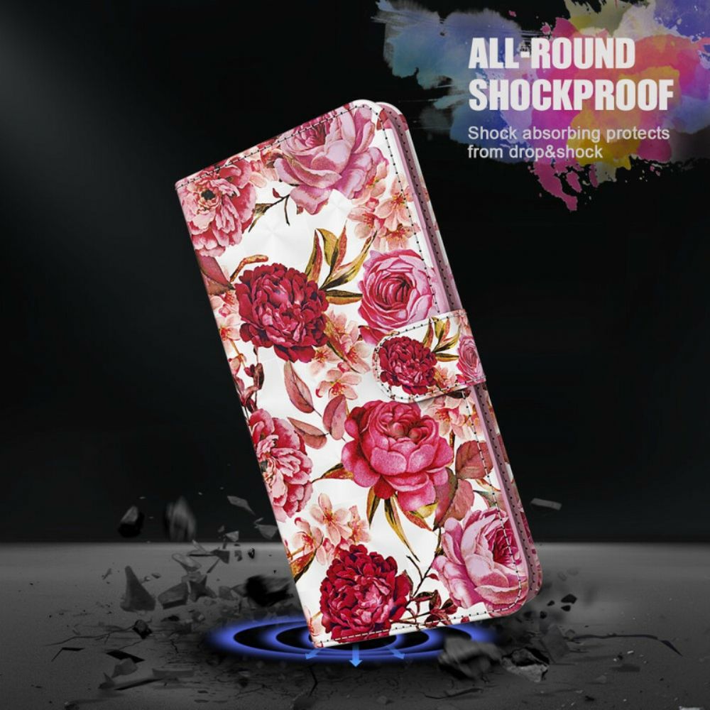 Folio-hoesje voor Samsung Galaxy A12 / M12 Lichtvlek Rozen Met Lanyard