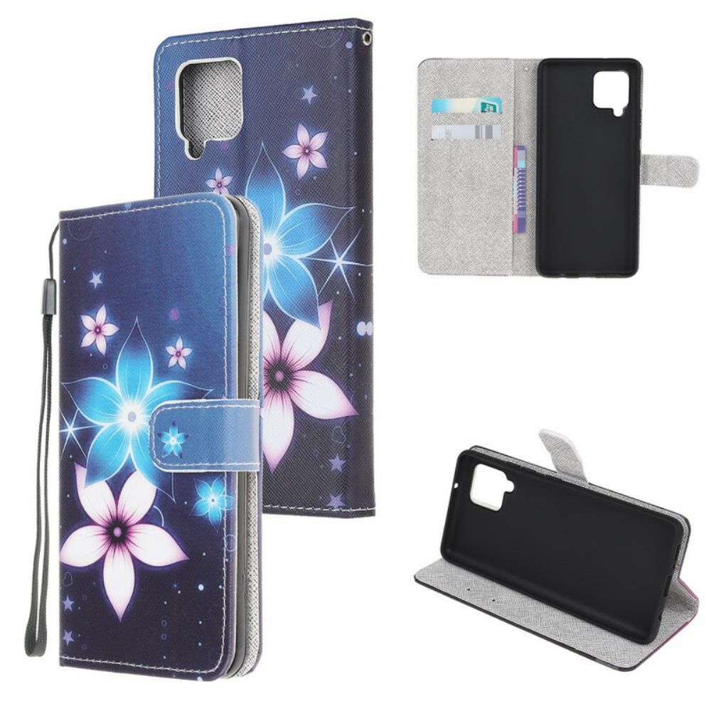 Folio-hoesje voor Samsung Galaxy A12 / M12 Met Ketting Maanband Bloemen