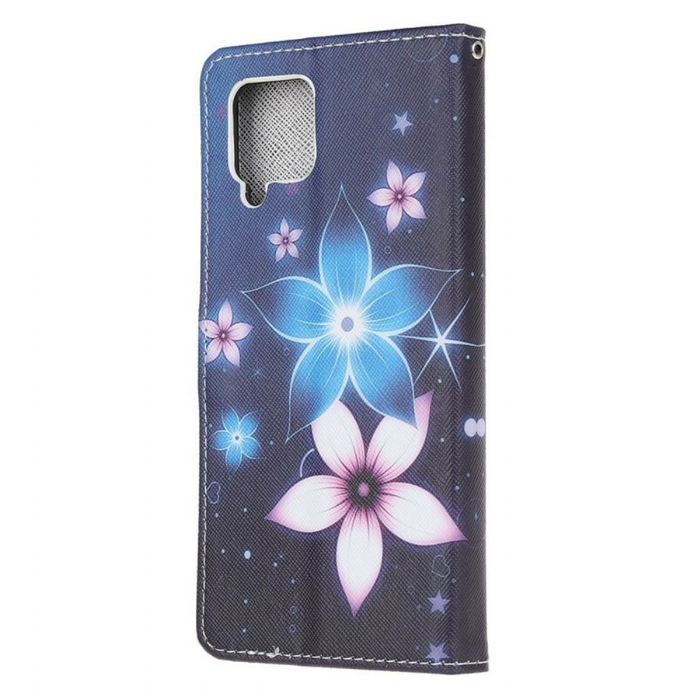 Folio-hoesje voor Samsung Galaxy A12 / M12 Met Ketting Maanband Bloemen