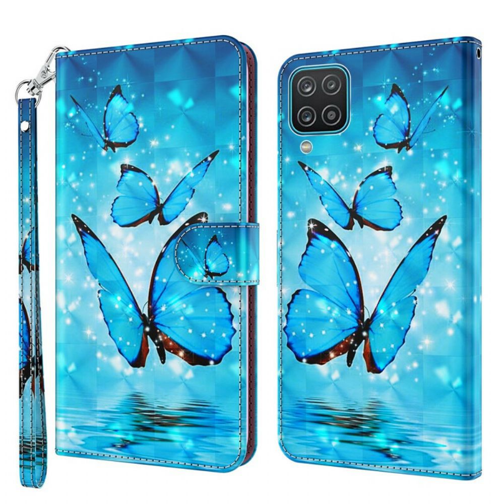 Folio-hoesje voor Samsung Galaxy A12 / M12 Vliegende Blauwe Vlinders