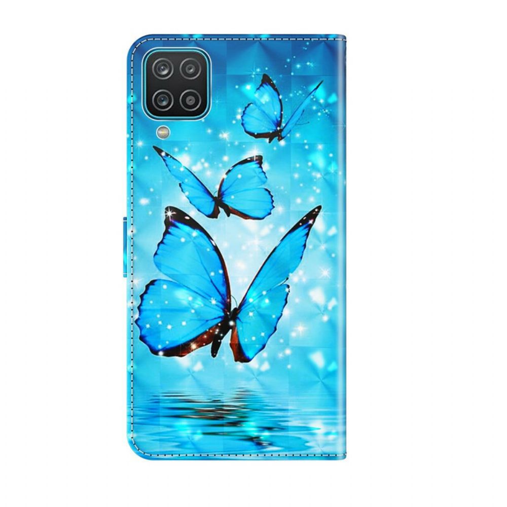 Folio-hoesje voor Samsung Galaxy A12 / M12 Vliegende Blauwe Vlinders