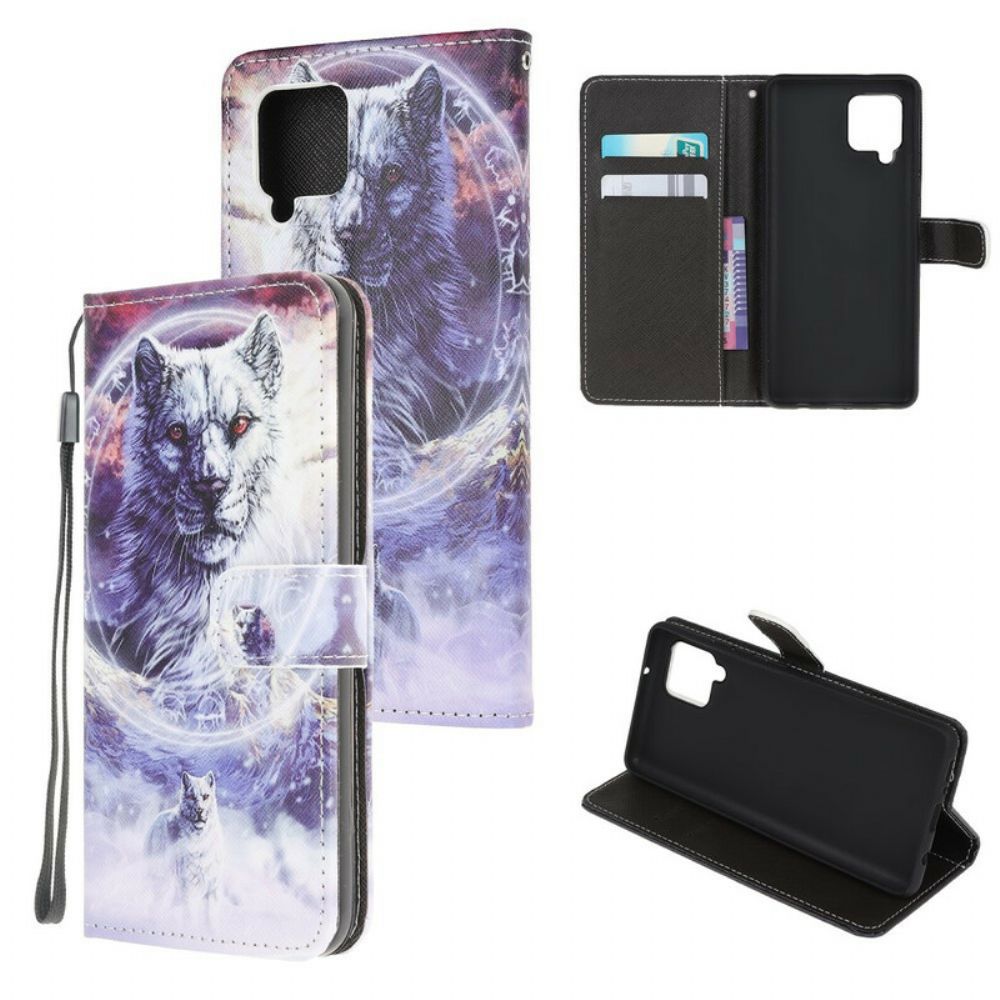 Folio-hoesje voor Samsung Galaxy A12 / M12 Winterwolf Met Koord