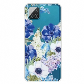 Hoesje voor Samsung Galaxy A12 / M12 Aquarel Blauwe Bloemen Naadloos