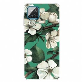 Hoesje voor Samsung Galaxy A12 / M12 Geschilderde Witte Bloemen