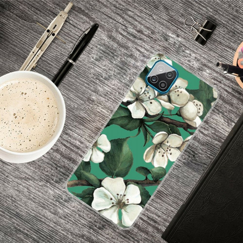 Hoesje voor Samsung Galaxy A12 / M12 Geschilderde Witte Bloemen