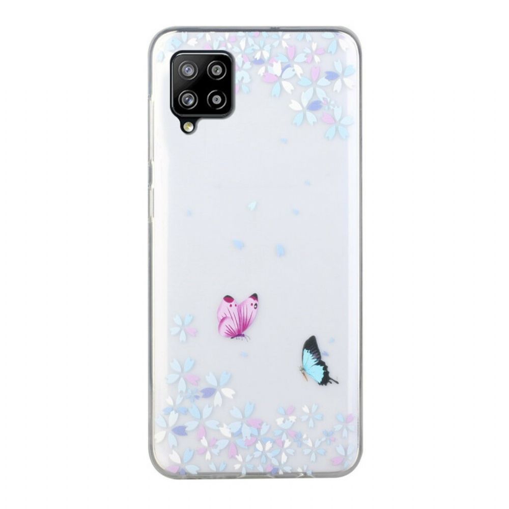 Hoesje voor Samsung Galaxy A12 / M12 Transparante Vlinders En Bloemen