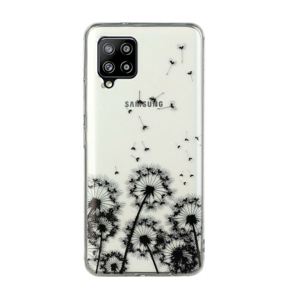 Hoesje voor Samsung Galaxy A12 / M12 Transparante Zwarte Paardebloemen