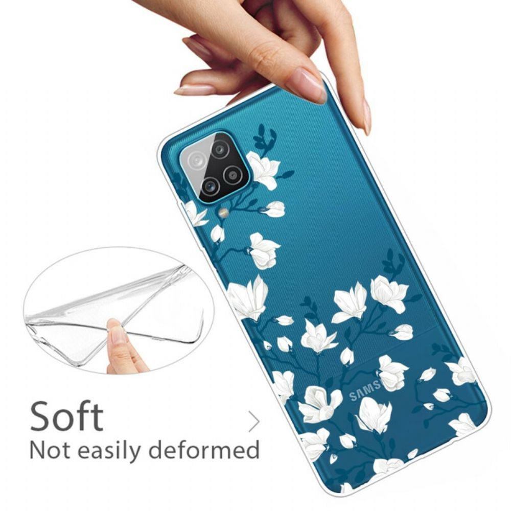 Hoesje voor Samsung Galaxy A12 / M12 Witte Bloemen