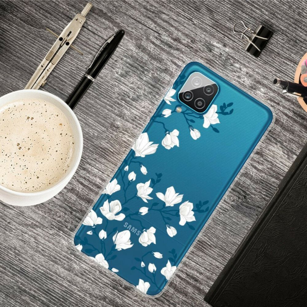 Hoesje voor Samsung Galaxy A12 / M12 Witte Bloemen