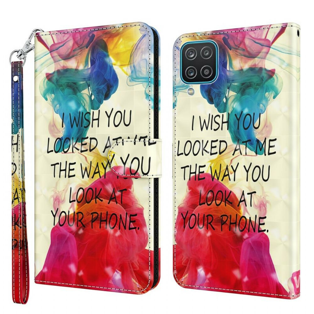 Leren Hoesje voor Samsung Galaxy A12 / M12 Lichtvlek Die Ik Wens Met Lanyard