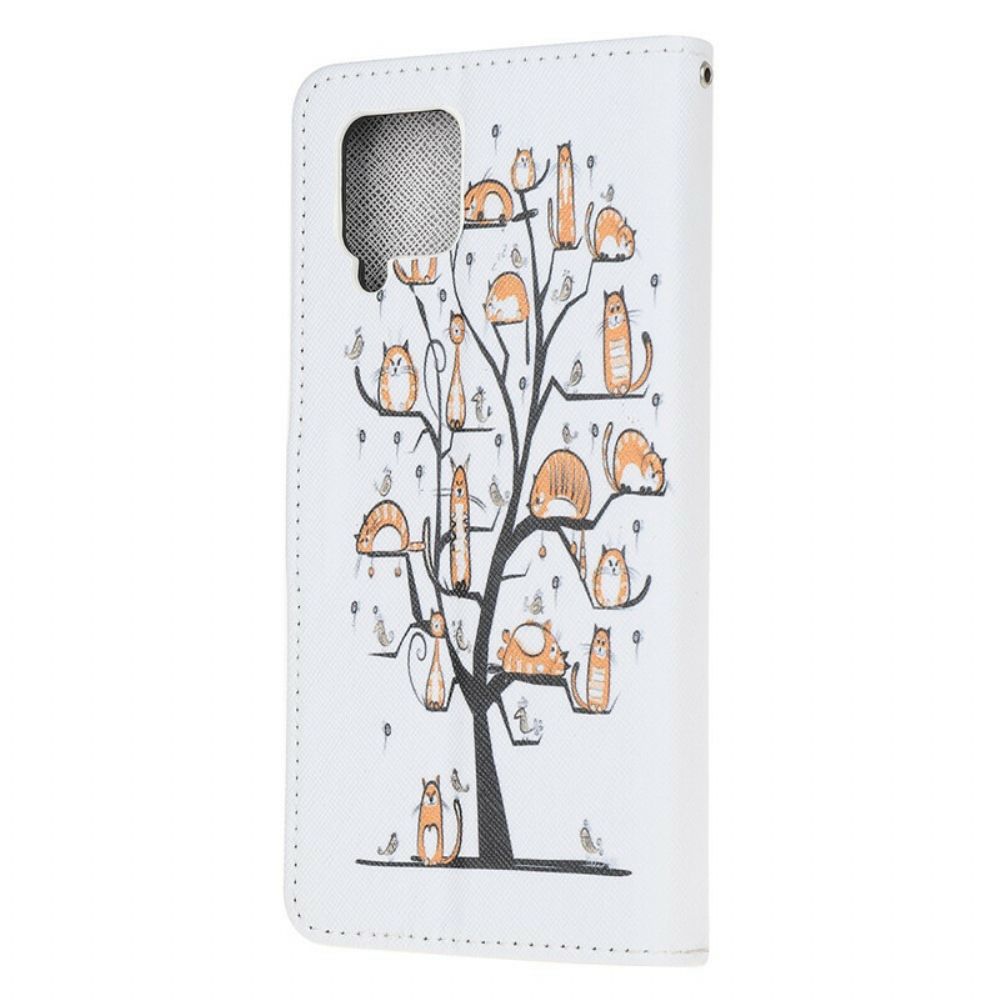 Leren Hoesje voor Samsung Galaxy A12 / M12 Met Ketting Funky Katten Met Riem