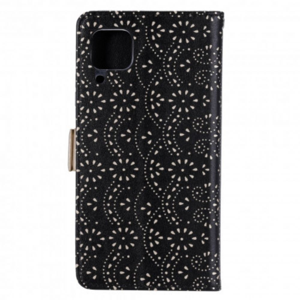 Leren Hoesje voor Samsung Galaxy A12 / M12 Met Ketting Kanten Portemonnee Met Bandjes