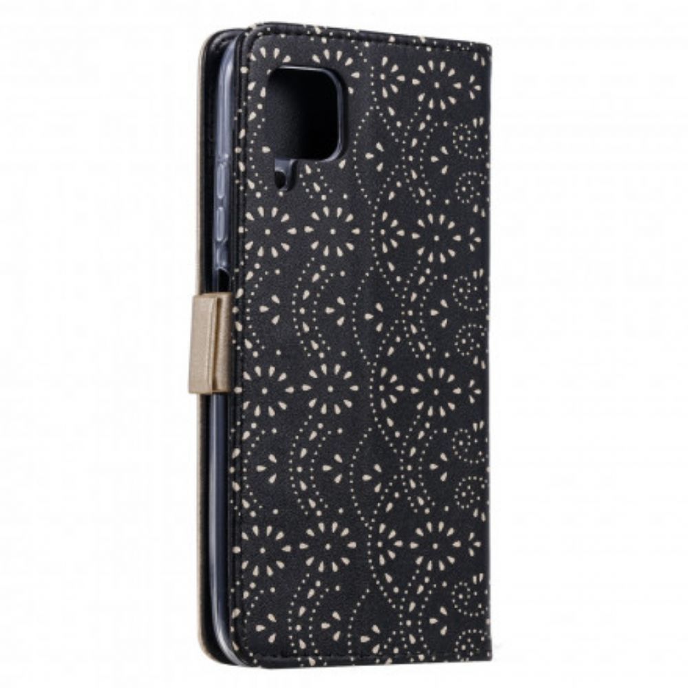 Leren Hoesje voor Samsung Galaxy A12 / M12 Met Ketting Kanten Portemonnee Met Bandjes