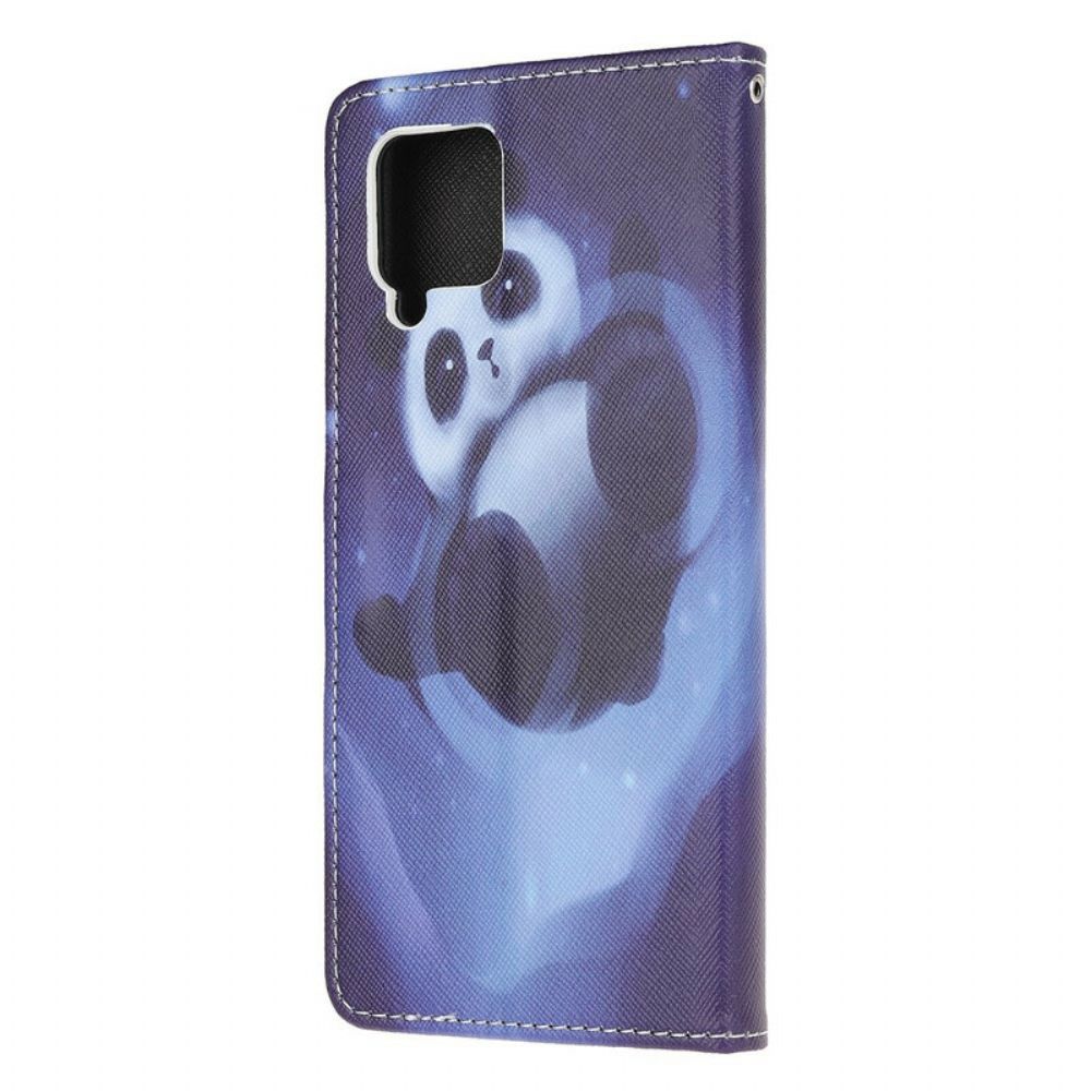 Leren Hoesje voor Samsung Galaxy A12 / M12 Met Ketting Thong Space Panda