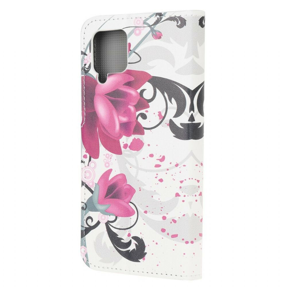 Leren Hoesje voor Samsung Galaxy A12 / M12 Tropische Bloemen