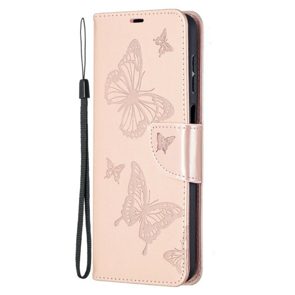 Leren Hoesje voor Samsung Galaxy A12 / M12 Vlinders Tijdens De Vlucht Met Lanyard