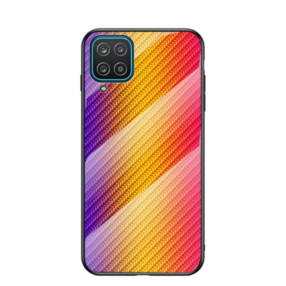 Telefoonhoesje voor Samsung Galaxy A12 / M12 Koolstofvezel Gehard Glas